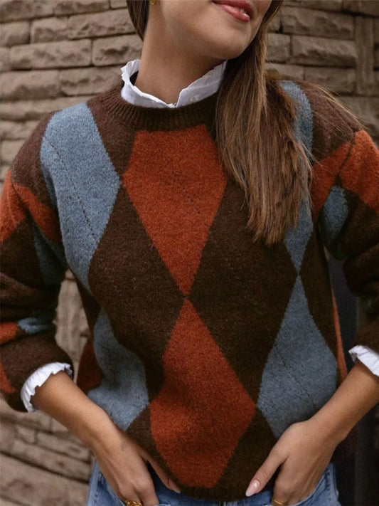 Women's Vintage Argyle Round Neck Sweater — women's knitwear Australia